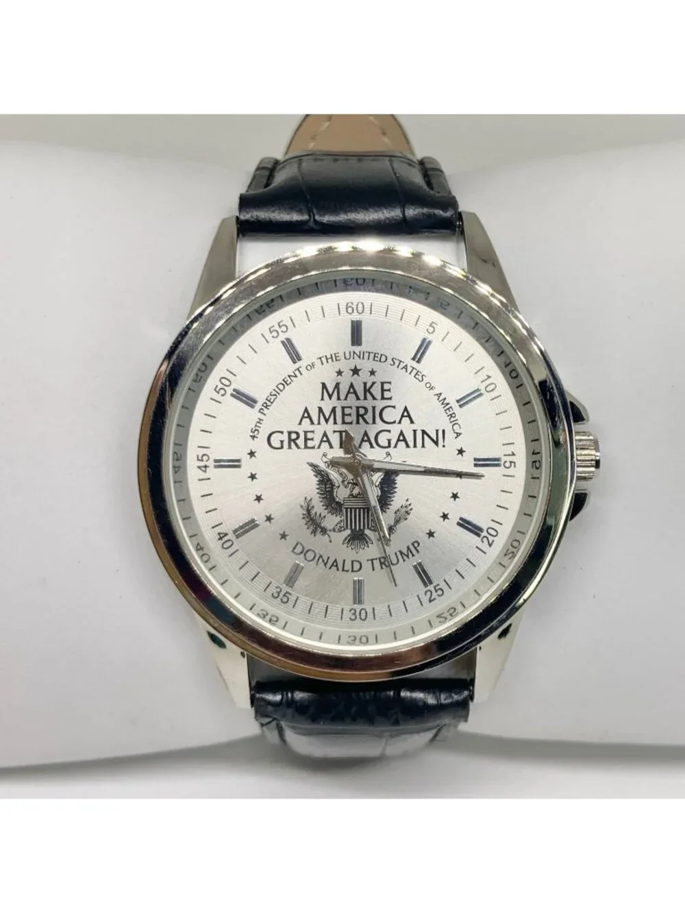 Men’s watch Make America great again silver tone 42mm black leather running